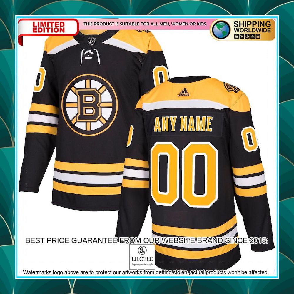 boston bruins adidas custom black hockey jersey 1 18