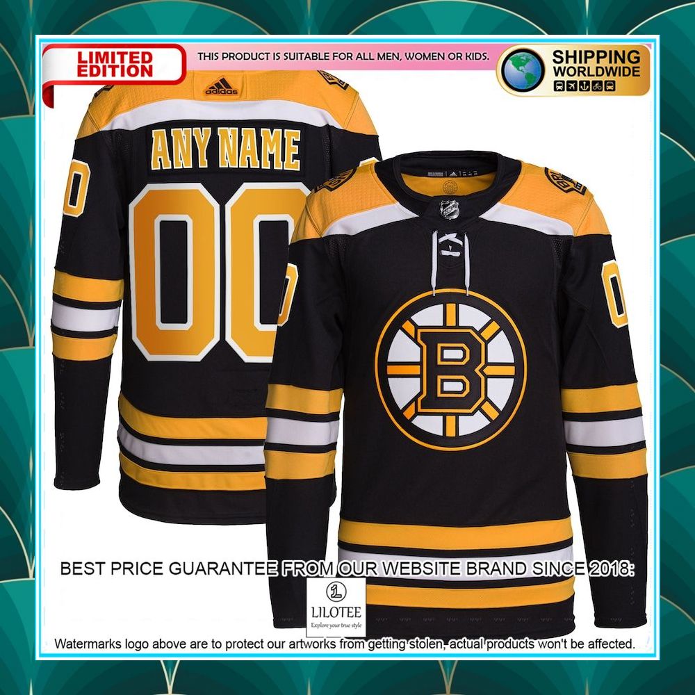 boston bruins adidas home primegreen pro custom black hockey jersey 1 985