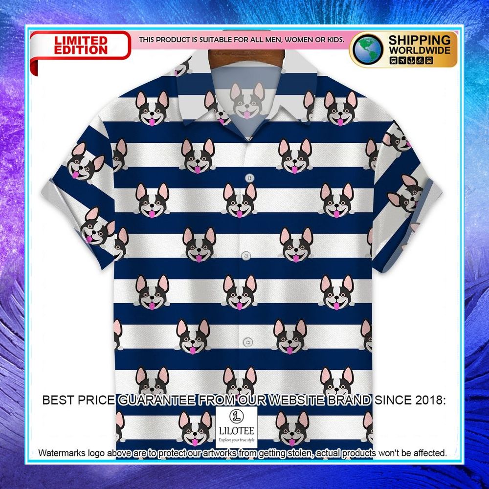 boston terrier blue stripes hawaiian shirt 1 937