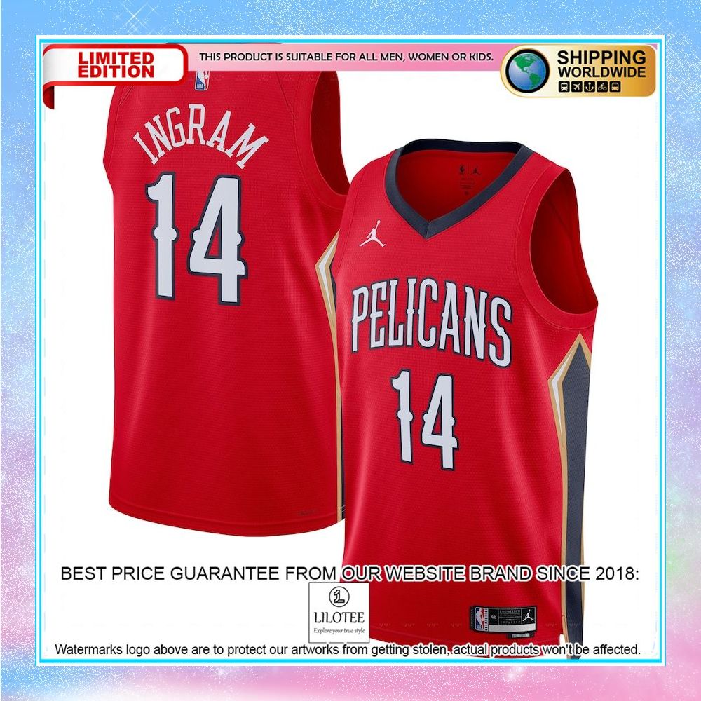brandon ingram new orleans pelicans jordan brand 2022 23 red basketball jersey 1 368