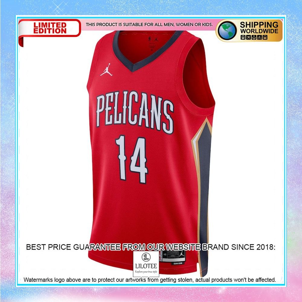 brandon ingram new orleans pelicans jordan brand 2022 23 red basketball jersey 2 205