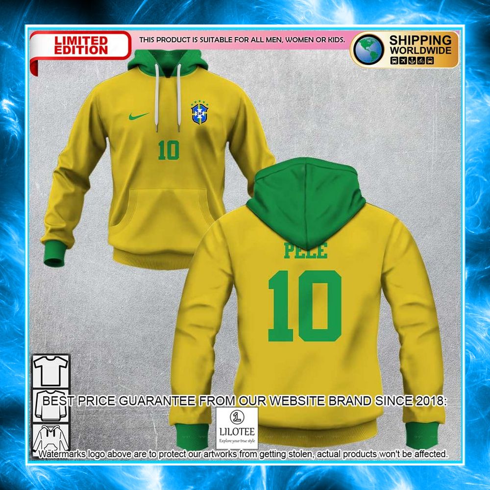 brazil football team pele 10 shirt hoodie 1 834