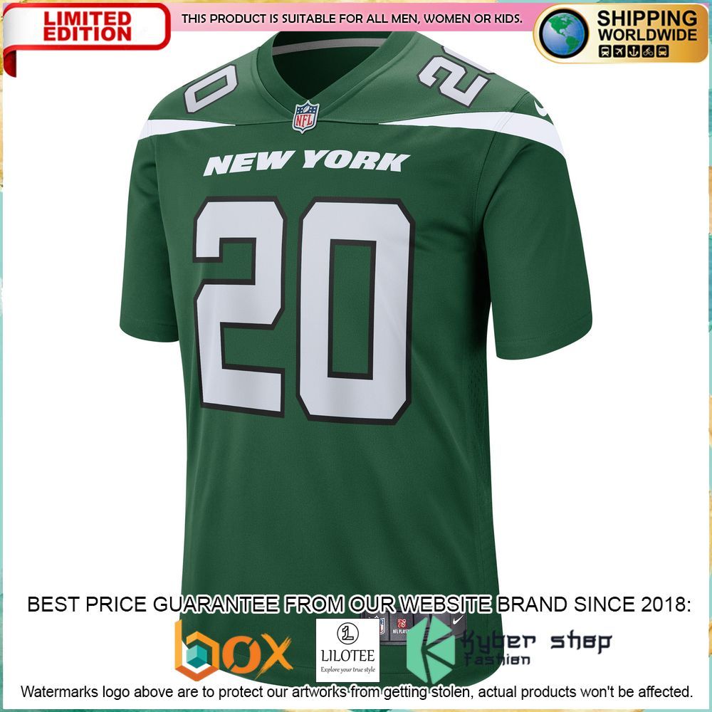 breece hall new york jets nike 2022 nfl draft pick gotham green football jersey 2 81