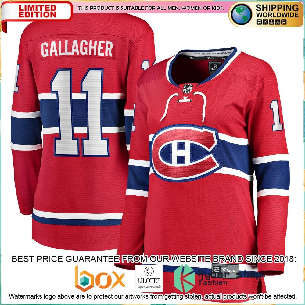 brendan gallagher montreal canadiens womens home breakaway red hockey jersey 1 437