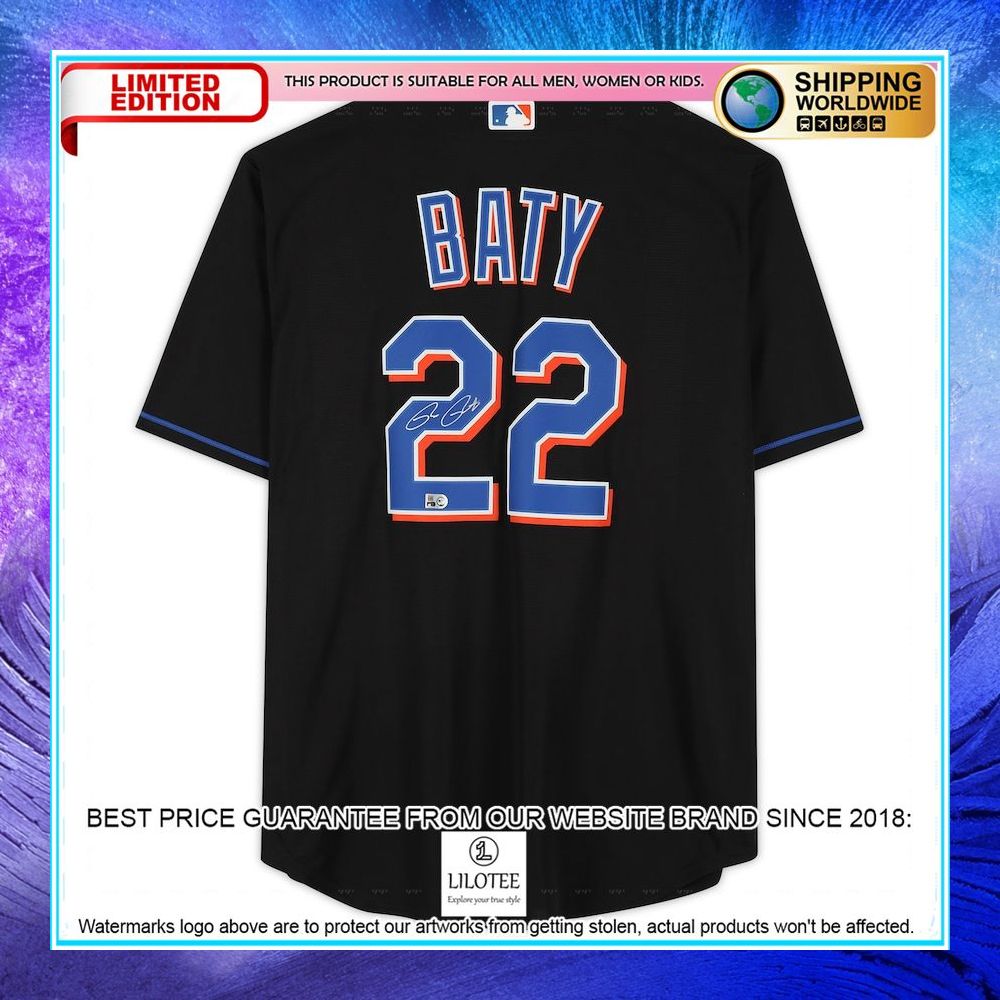 brett baty new york mets autographed nike black baseball jersey 2 375