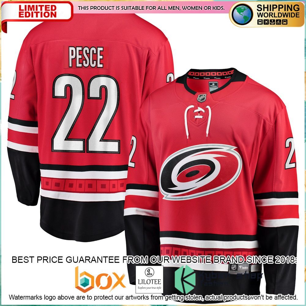 brett pesce carolina hurricanes breakaway red hockey jersey 1 781