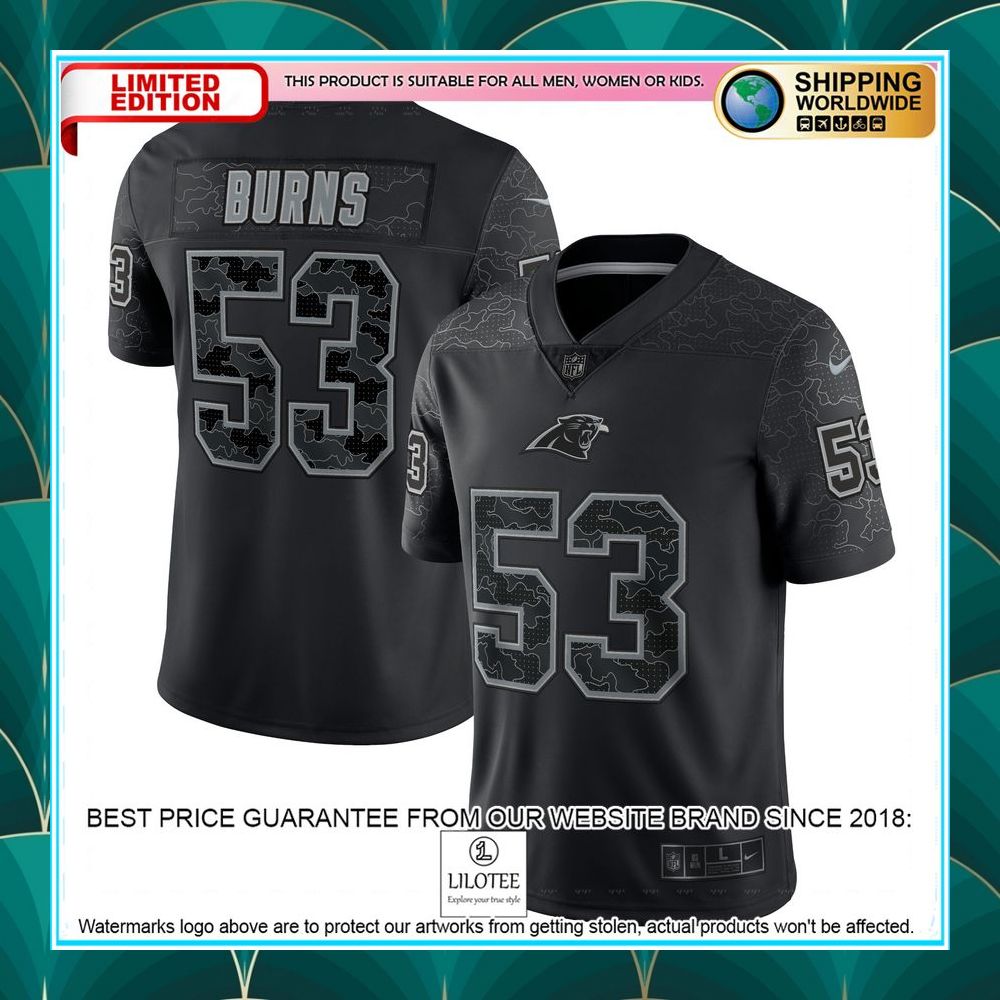 brian burns carolina panthers rflctv black football jersey 1 335