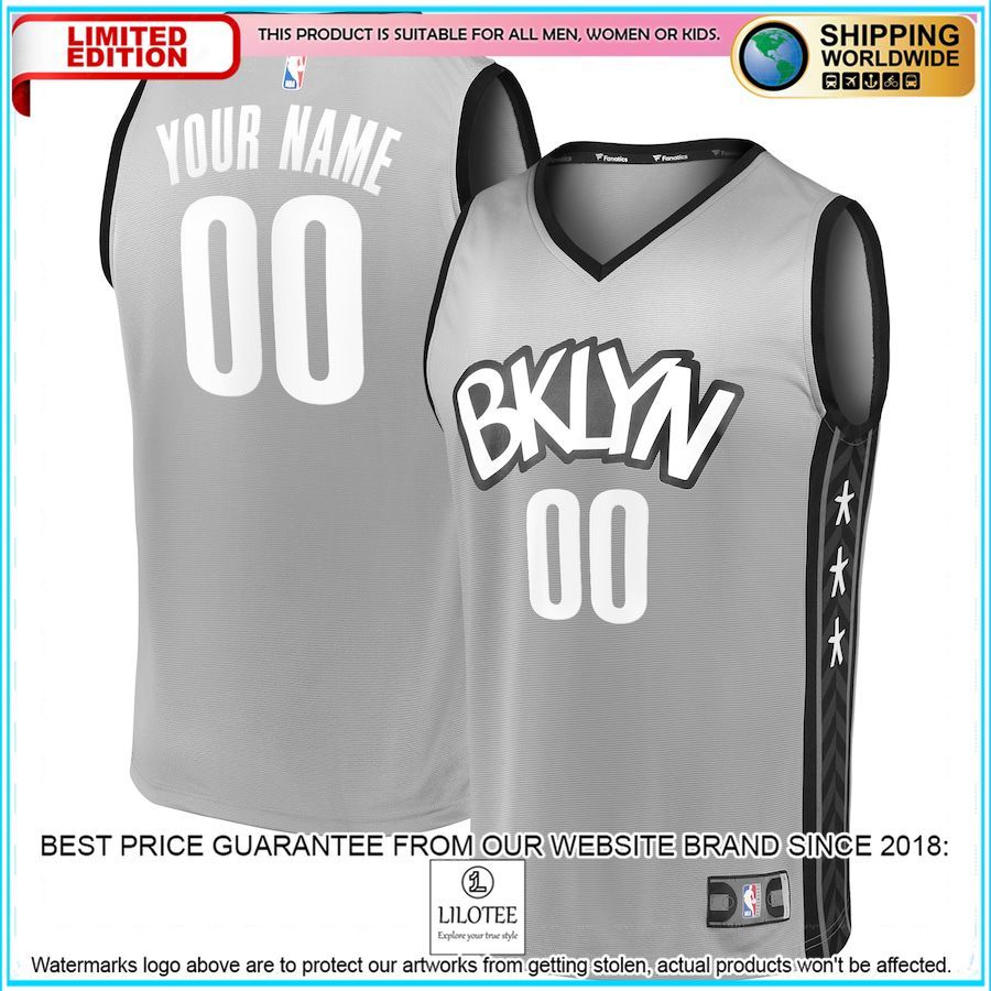 brooklyn nets custom gray basketball jersey 1 743