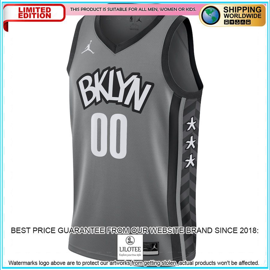 brooklyn nets jordan brand custom gray basketball jersey 2 731