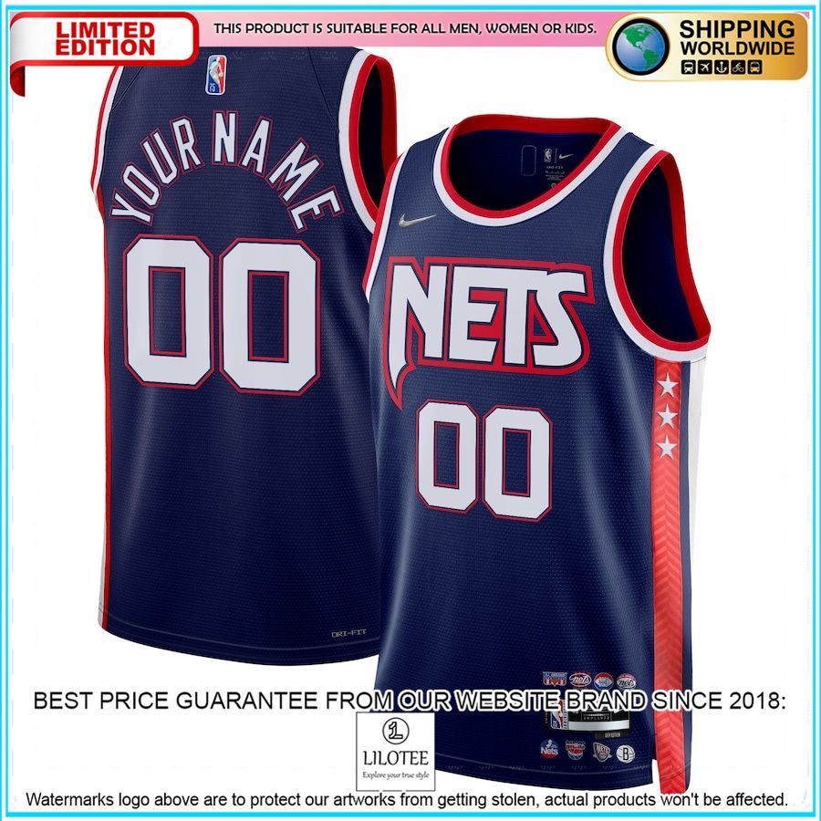 brooklyn nets nike 2021 22 custom navy basketball jersey 1 775
