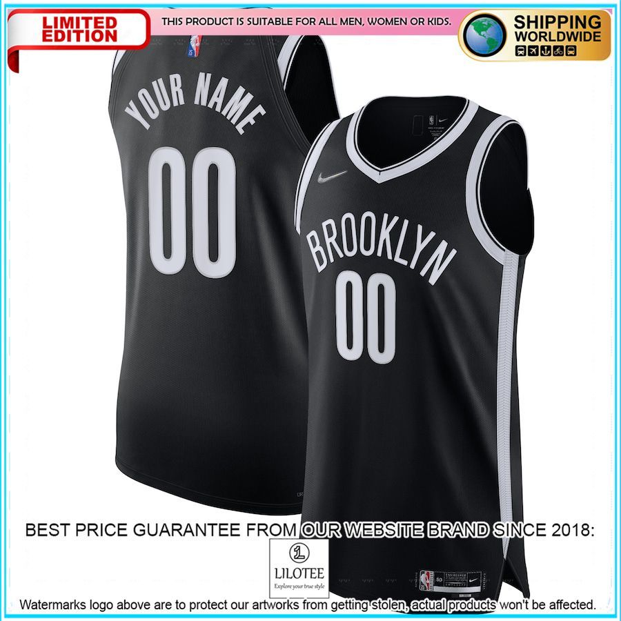 brooklyn nets nike 2021 22 diamond authentic custom black basketball jersey 1 538
