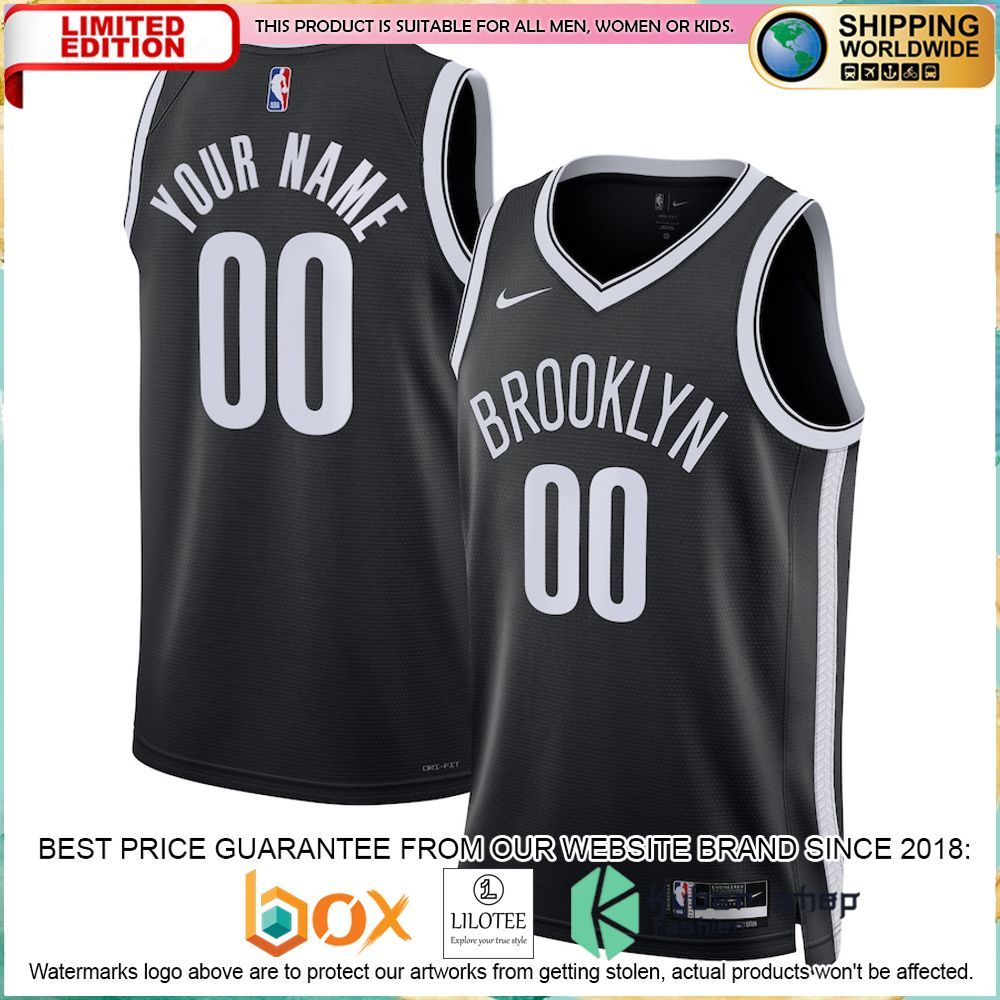 brooklyn nets nike 2022 23 custom black basketball jersey 1 500