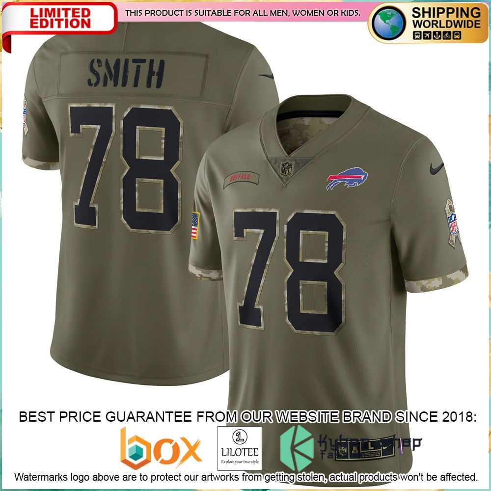 bruce smith buffalo bills 2022 salute to service retired olive football jersey 1 639
