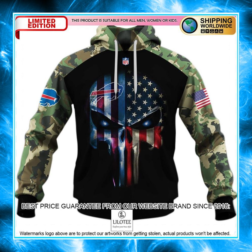 buffalo bills army camouflage american flag punisher skull 3d shirt hoodie 1 101