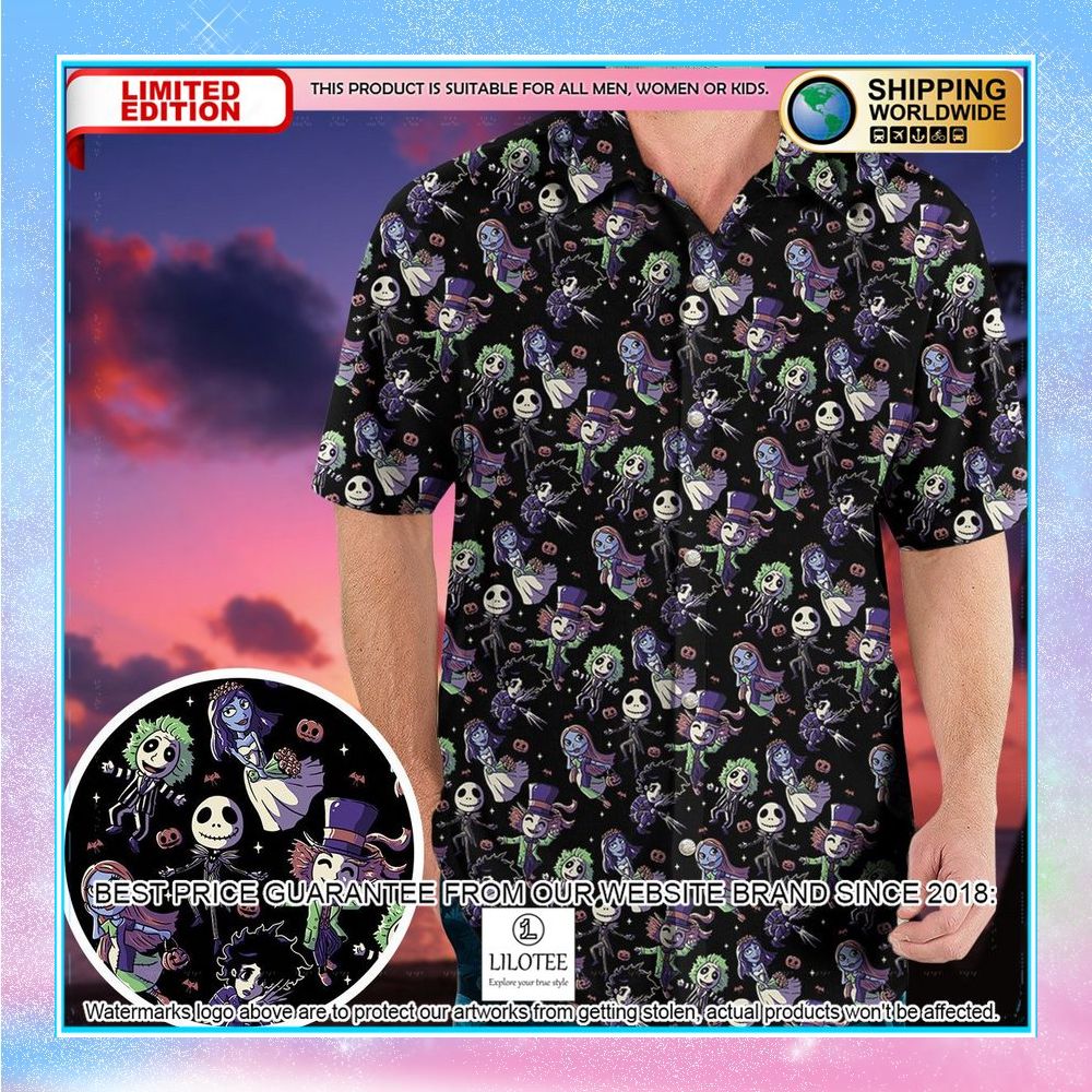 buttons characters halloween pattern hawaiian shirt 1 951