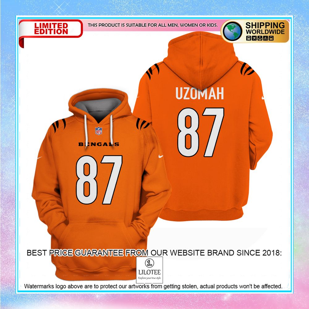 c j uzomah 87 cincinnati bengals orange shirt hoodie 1 270