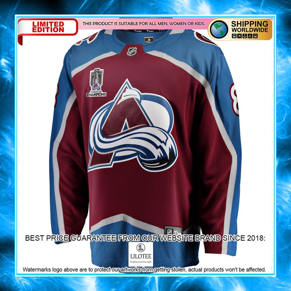 cale makar colorado avalanche 2022 stanley cup champions burgundy hockey jersey 2 167