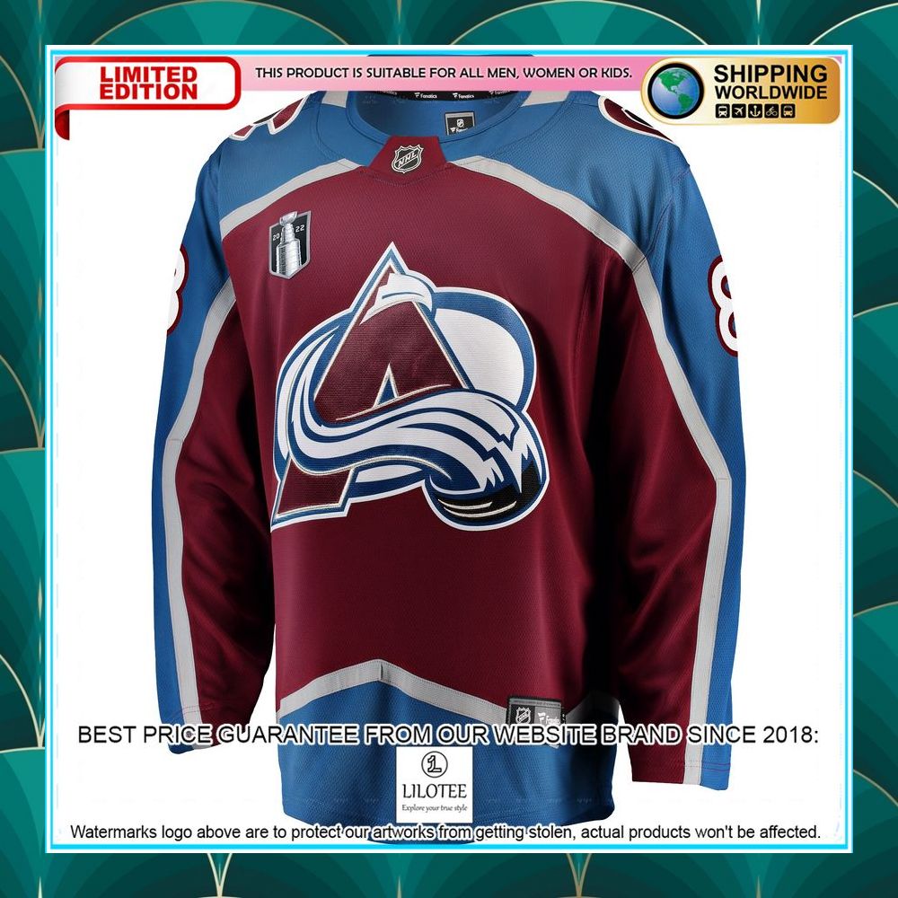 cale makar colorado avalanche home 2022 stanley cup final burgundy hockey jersey 2 744