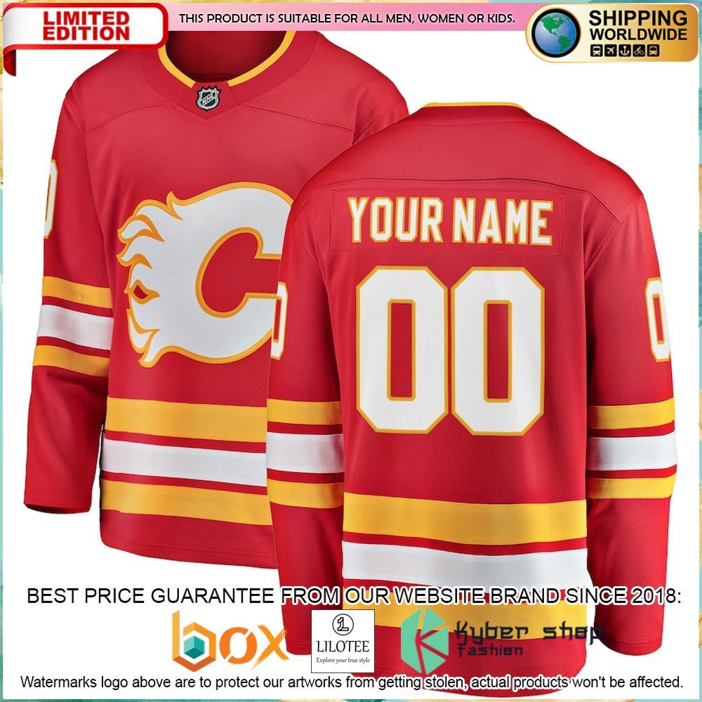 calgary flames fanatics branded home custom red hockey jersey 1 136