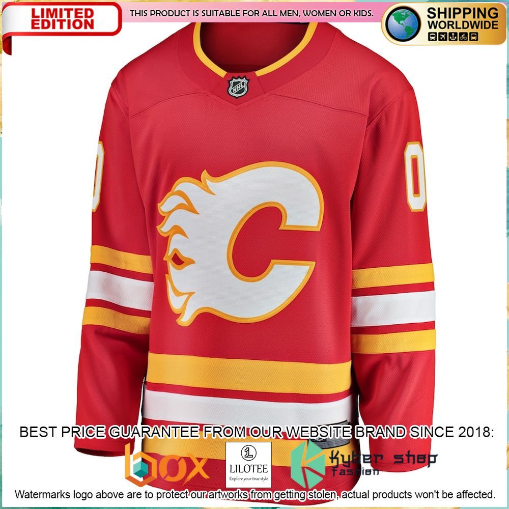 calgary flames fanatics branded home custom red hockey jersey 2 758