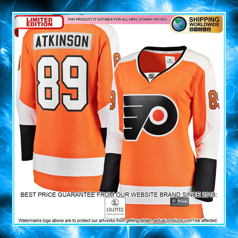 cam atkinson philadelphia flyers womens orange hockey jersey 1 838