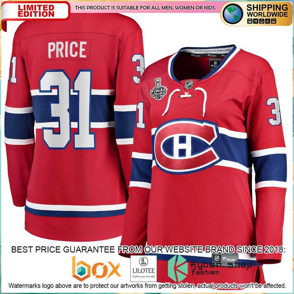 carey price montreal canadiens womens home 2021 stanley cup final bound breakaway red hockey jersey 1 193