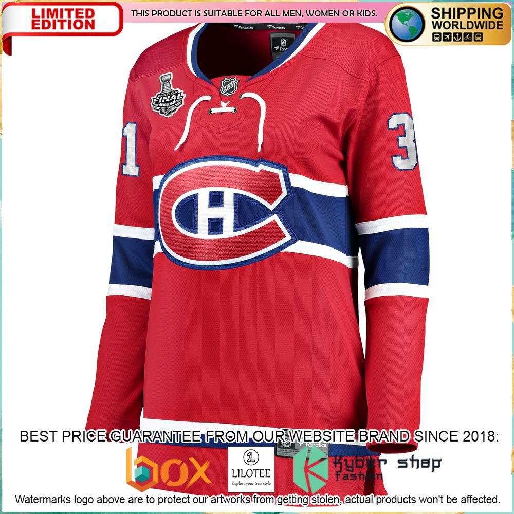 carey price montreal canadiens womens home 2021 stanley cup final bound breakaway red hockey jersey 2 122
