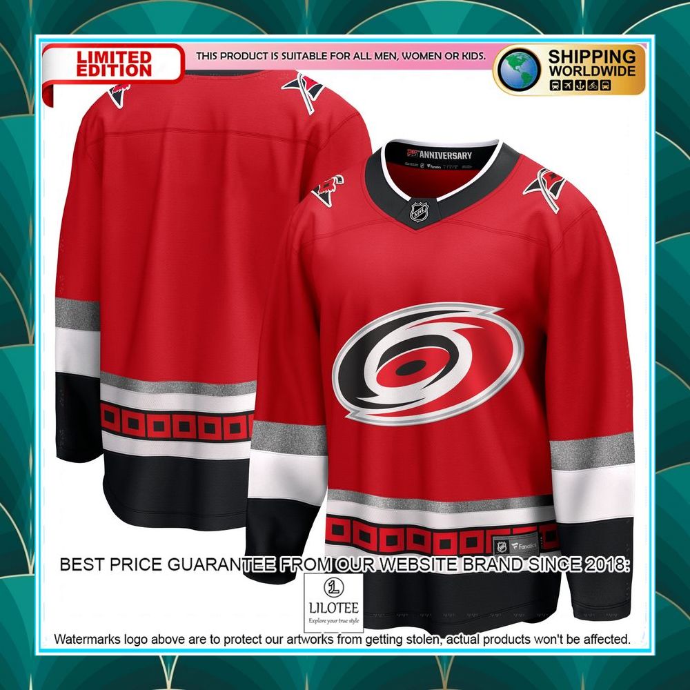 carolina hurricanes 25th anniversary premier blank red hockey jersey 1 589