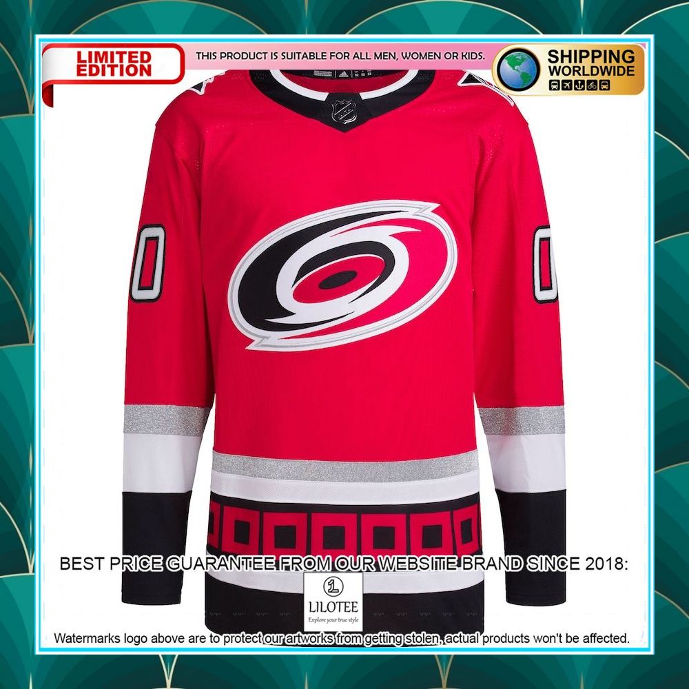 carolina hurricanes adidas 25th anniversary primegreen pro custom red hockey jersey 2 345