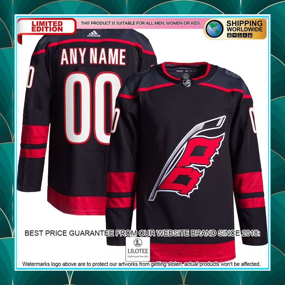 carolina hurricanes adidas alternate primegreen pro custom black hockey jersey 1 616