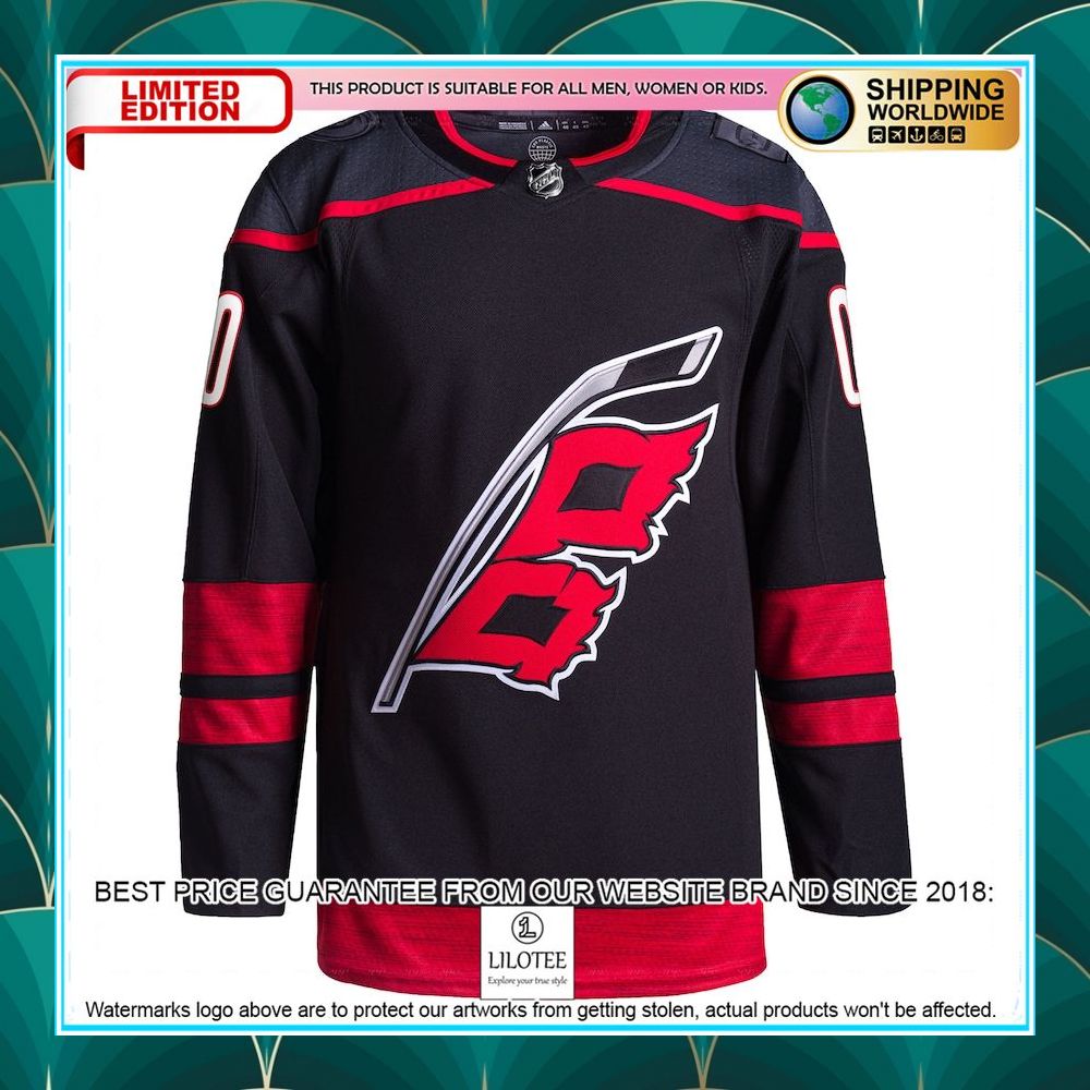 carolina hurricanes adidas alternate primegreen pro custom black hockey jersey 2 454