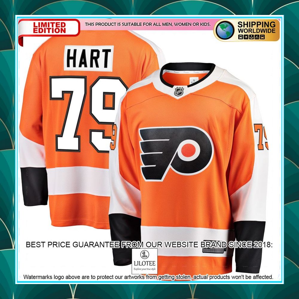 carter hart philadelphia flyers home premier orange hockey jersey 1 719