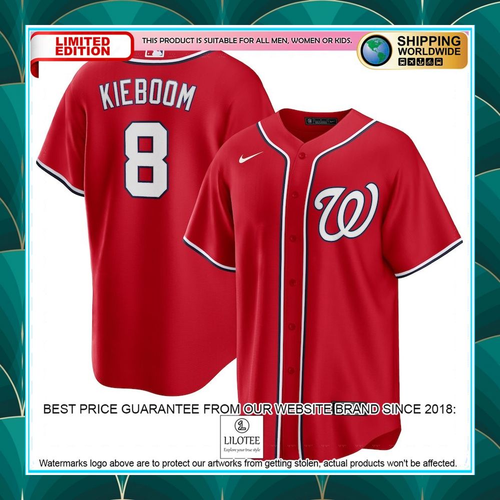 carter kieboom washington nationals nike alternate player name red baseball jersey 1 377