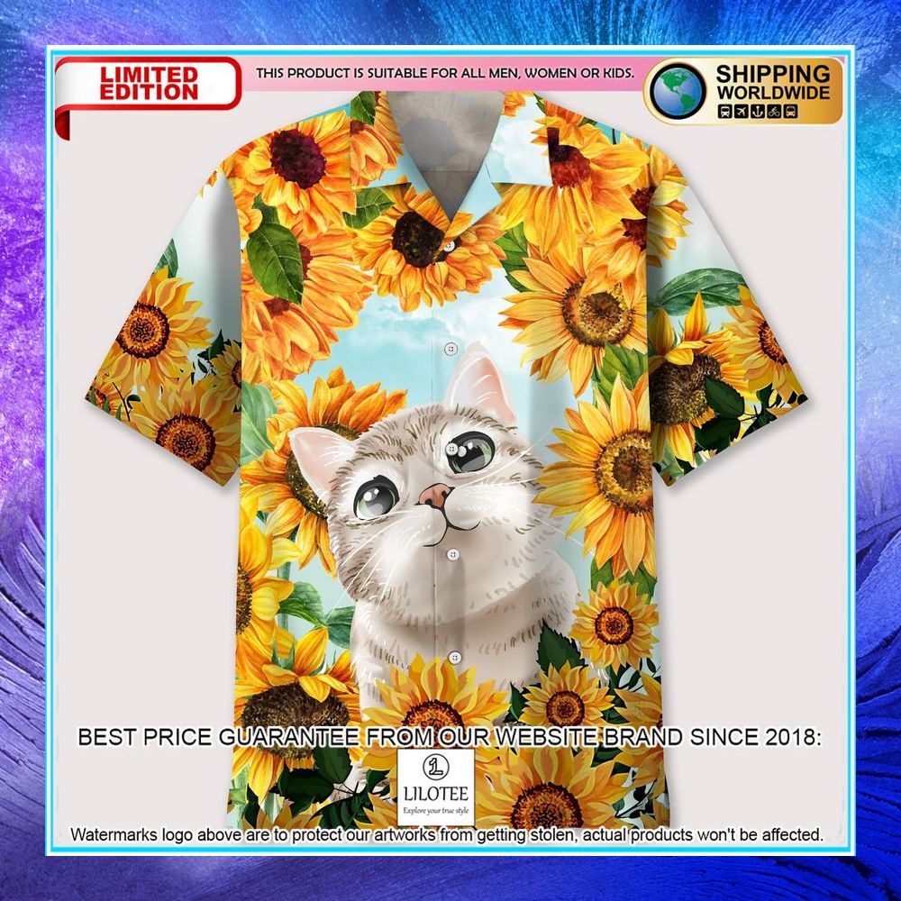 cat sunflower hawaiian shirt 1 506