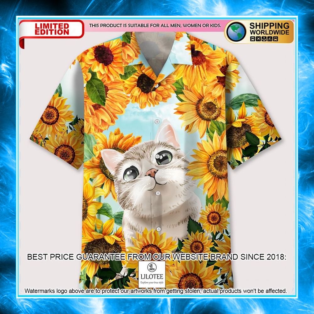 cat sunflower hawaiian shirt 1 614