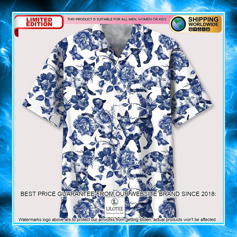 cats blue flower hawaiian shirt 1 512