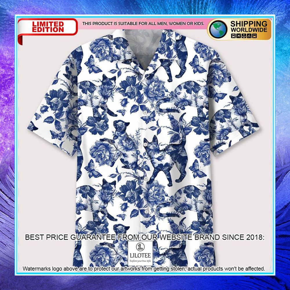 cats blue flower hawaiian shirt 1 683