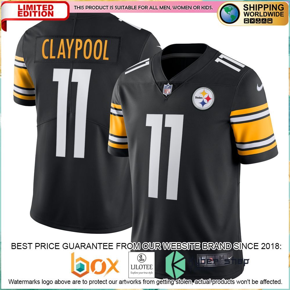 chase claypool pittsburgh steelers nike vapor black football jersey 1 757
