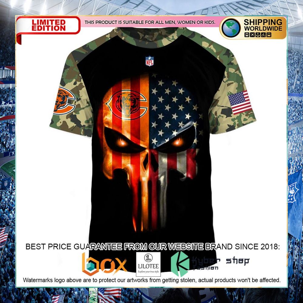 chicago bears army camouflage american flag punisher skull hoodie shirt 2 716