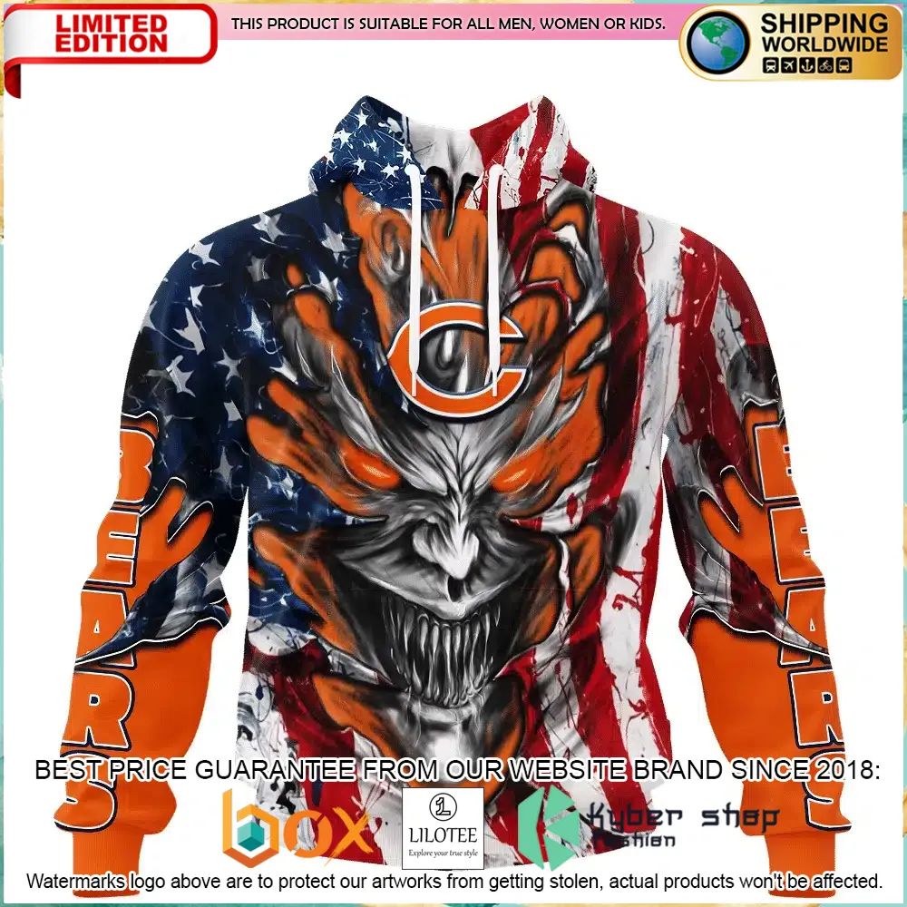 chicago bears demon face us flag personalized hoodie shirt 1 582