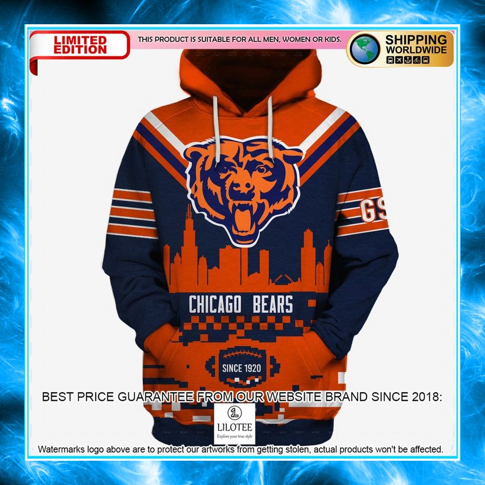 chicago bears nfl orange 3d shirt hoodie 1 349
