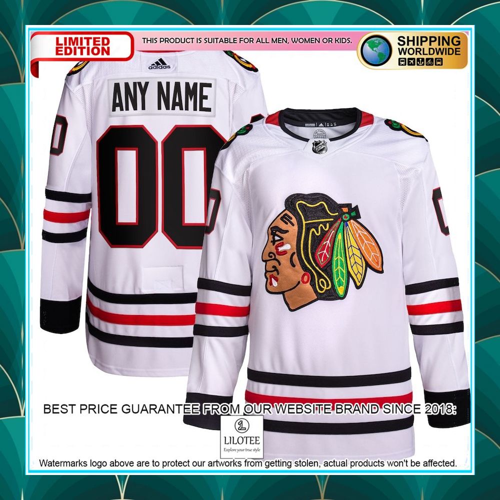 chicago blackhawks adidas away primegreen pro custom white hockey jersey 1 429