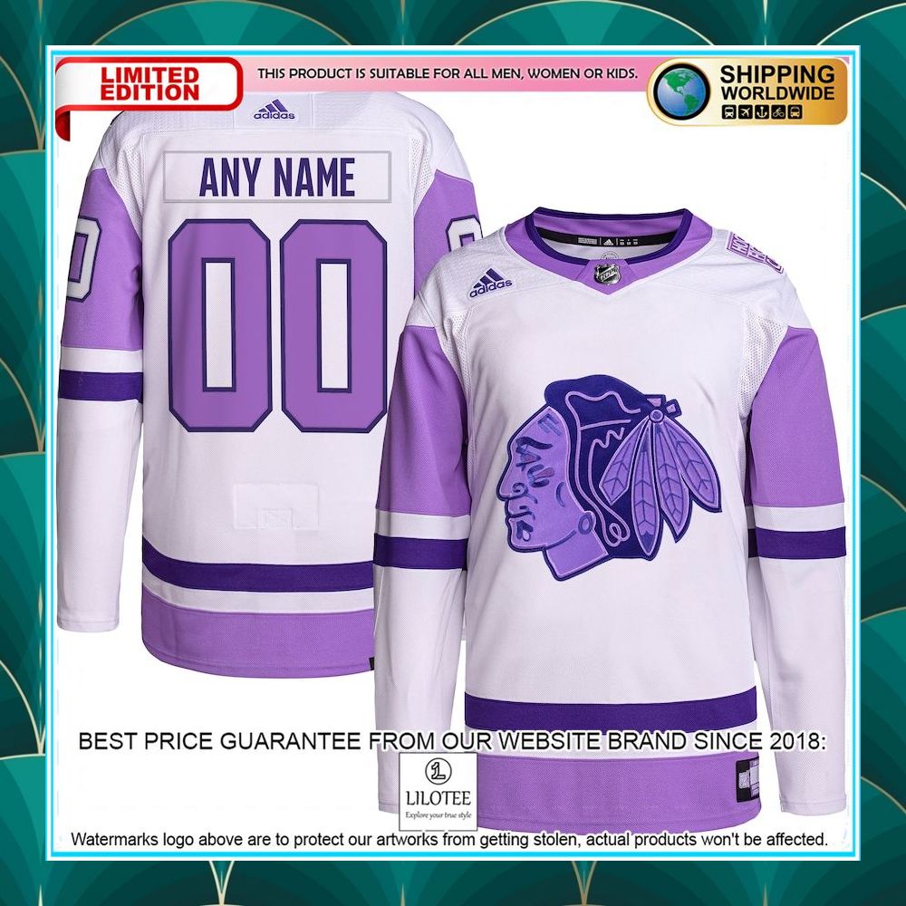 chicago blackhawks adidas hockey fights cancer primegreen custom white purple hockey jersey 1 53