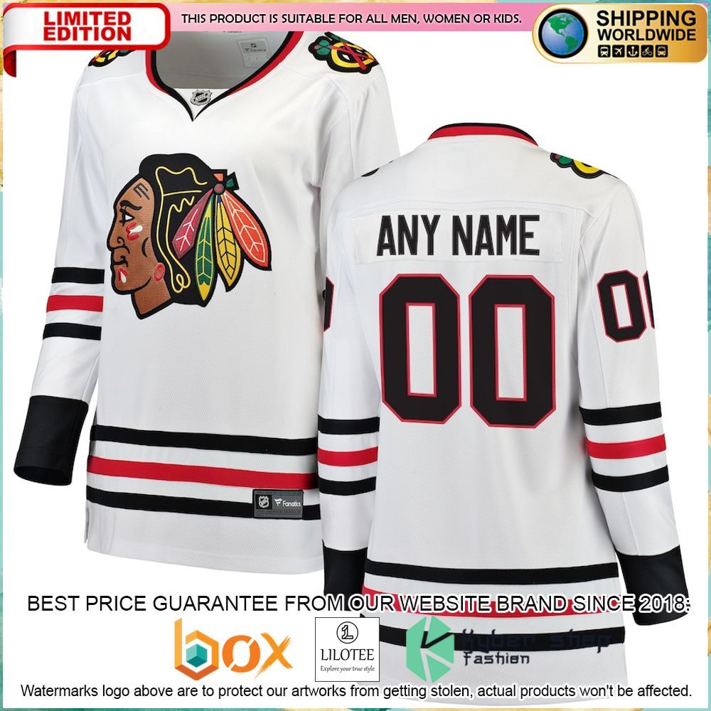 chicago blackhawks fanatics branded womens away custom white hockey jersey 1 137