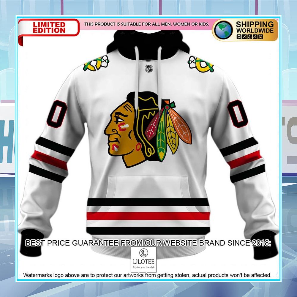 chicago blackhawks nhl 2020 home white custom shirt hoodie 1 635