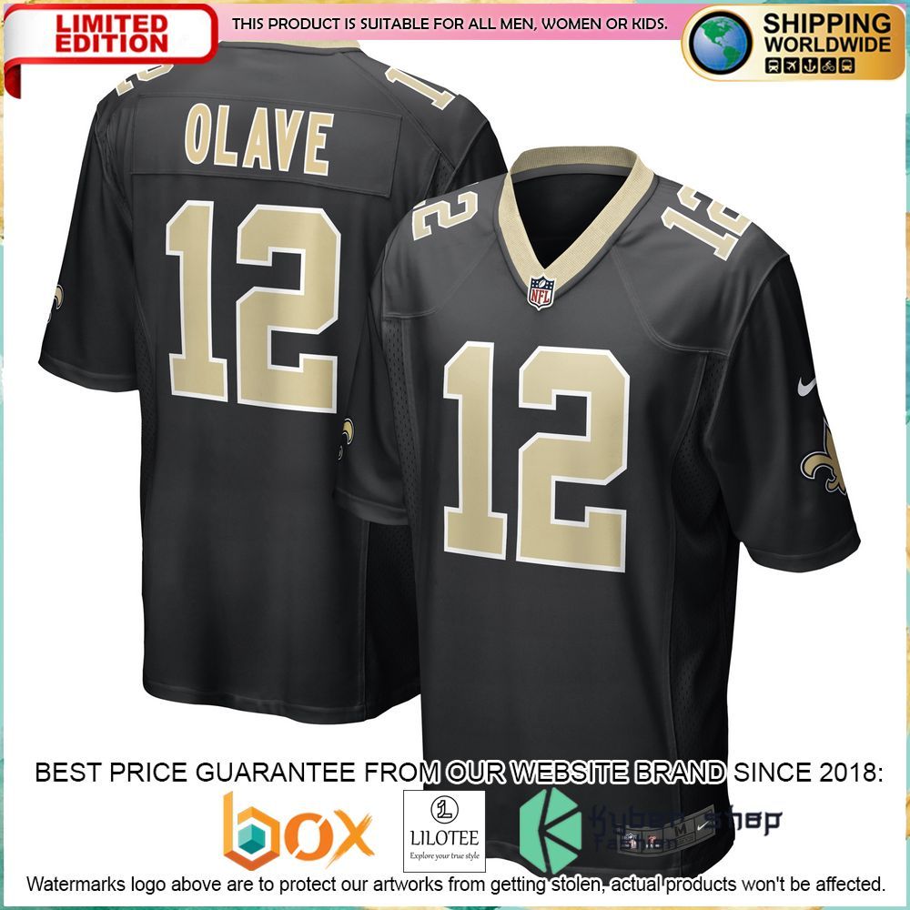chris olave new orleans saints nike 2022 nfl draft first round pick black football jersey 1 354