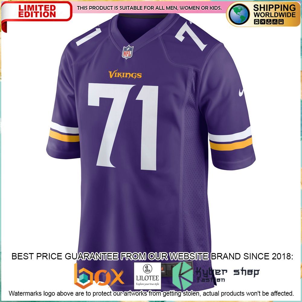 christian darrisaw minnesota vikings nike purple football jersey 2 998