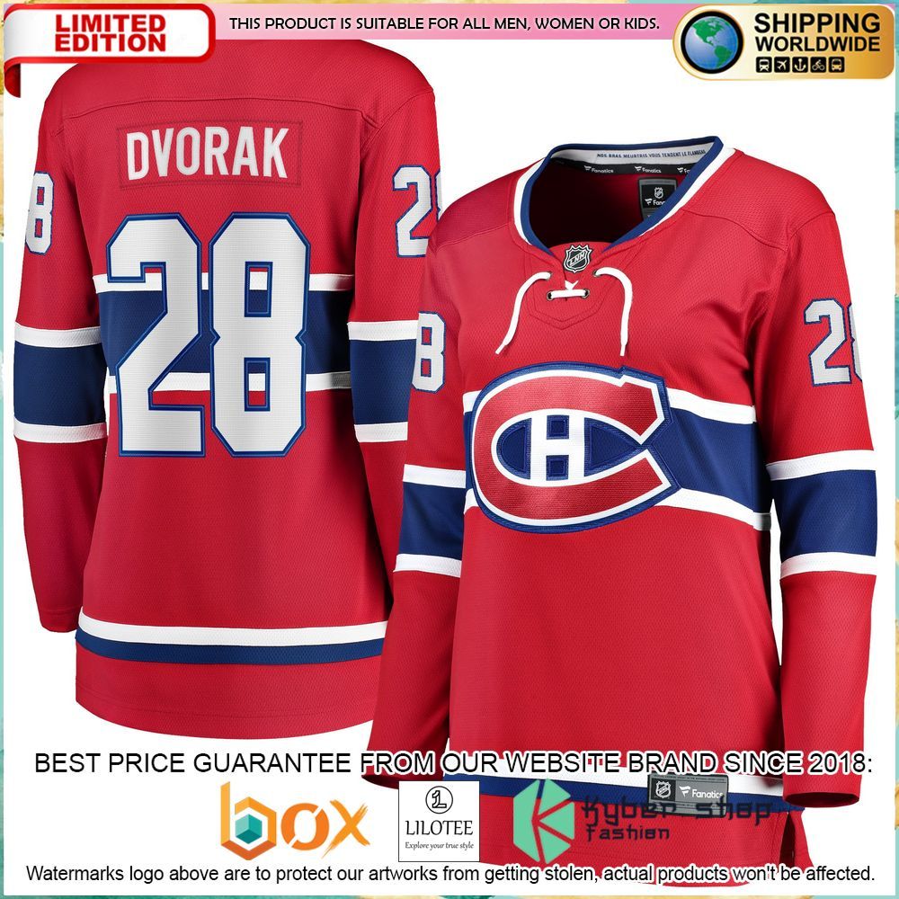 christian dvorak montreal canadiens womens red hockey jersey 1 736