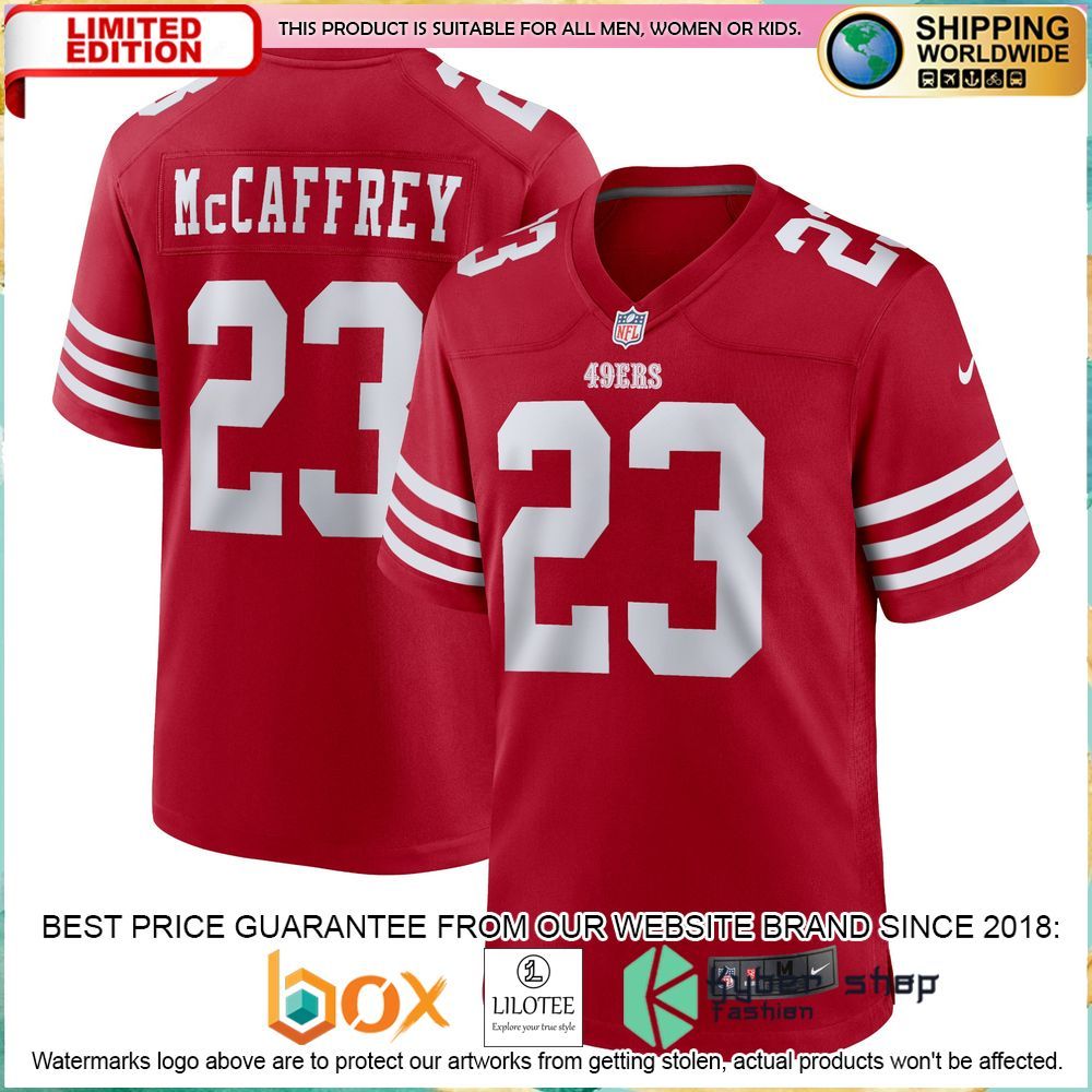 christian mccaffrey san francisco 49ers nike scarlet football jersey 1 459