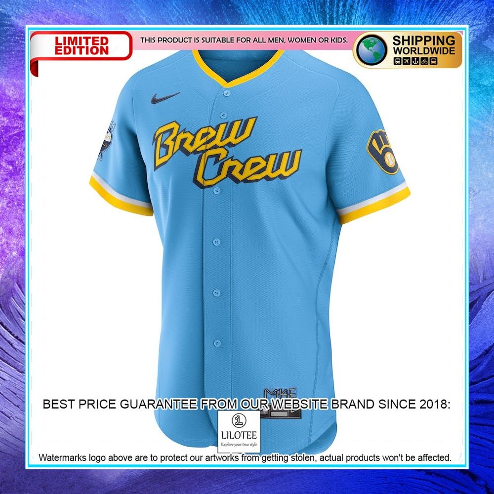 christian yelich milwaukee brewers nike 2022 city connect player powder blue baseball jersey 2 854